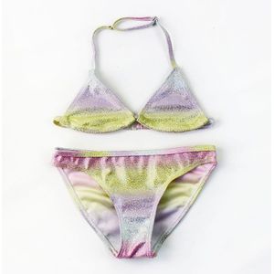 Midden Grote Kinderen Leuke Zilver Gedrukt Gradiënt Split 2 Stuks Bikini Badpak Meisjes Zomer Badmode Bikini Set