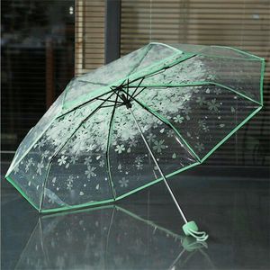 Transparant Clear Paraplu Kersenbloesem Paddestoel Apollo Sakura 3 Fold Paraplu Bescherming Paraplu Volwassen Kids Umbrell # T2G