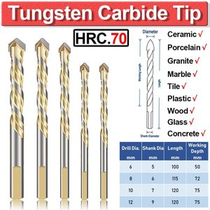 Tungsten Carbide Tip Tegel Boren Set Voor Multi-Materiaal Porselein Beton Baksteen Glas 5Pcs 6-12mm Muur Graniet Marmer