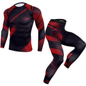 Mannen Running Sport Compressie Sets T-shirt En Broek Past Jogging Workout Set Mannelijke Gym Fitness Crossfit Sportkleding Leggings