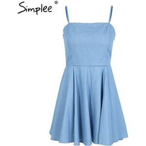 Simplee Backless casual strap mini jurk vrouwen Hoge taille streetwear zomer jurk Robe femme vestidos de festa blue korte jurk