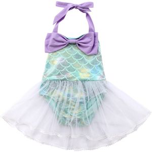 Zomer Cute Kids Baby Meisjes Mermiad Bikini Lace Up Strik Badmode Mooie Kinderen Tulle Backless Badpak Badpak Beachwear