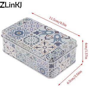 1Pc Vintage Bloem Rechthoekige Snoep Blikken Doos Katoen/Wattenstaafje/Sieraden Opbergdoos 11.5X6.5X4cm