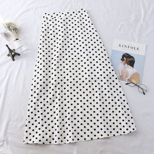 Zomer Casual Chiffon Print Dot-Print Rok Vrouwelijke Hoge Taille Midi Plooirok Womens Zwart Wit Rood Lange Rokken streetwear