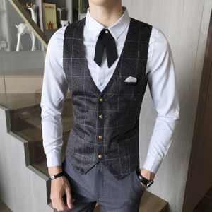 Plaid Pak Jurk Vest Voor Mannen Casual Slim Fit Vest Heren Formele Zakelijke Wedding Smoking Gilet Homme Chalecos Para Hombre