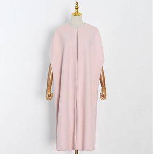 Galcaur Oversized Tweed Jas Voor Vrouwen O Hals Mouwloos Patchwork Losse Vintage Roze Jassen Vrouwelijke Mode Herfst Kleding