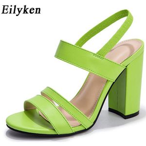 Eilyken Zomer Rome Sexy Sandalen Mode Ondiepe Ronde Teen Vierkante Hoge Hakken Vrouwen Gezellige Elastische Slip Op Dans Jurk schoenen