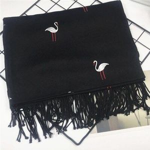 Mingjiebihuo mode Herfst winter comfortabele kwastje lange sjaal wilde warme Solidery crane embroid vrouwen leuke dikke sjaal