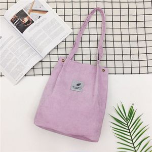 Tote Hoge Capaciteit Vrouwen Corduroy Tote Dames Casual Effen Kleur Schoudertas Opvouwbare Herbruikbare Vrouwen Winkelen Strandtas