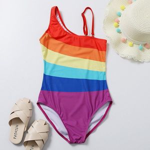 Regenboog Kleur Meisje Badpak Tiener Meisje Een Stuk Badmode 7-14 Jaar Meisje Badpak Zwemmen Monokini Kinderen beachwear