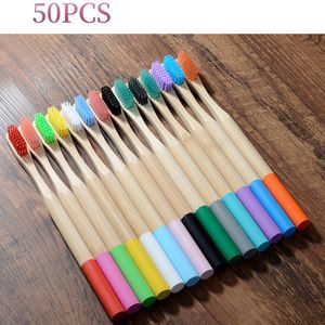 10/20/50/100Pcs Tandenborstel Milieuvriendelijke Regenboog Bamboe Zachte Fibre Tandenborstel Biologisch Afbreekbaar Tanden Borstel Massief Bamboe handvat