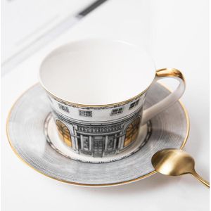 Retro Gold Neuschwanstein Zwaan Kasteel Decoratieve Bone China Plaat Decoratieve Plaat 8/10 Inch Plaat Koffie Cup Lade