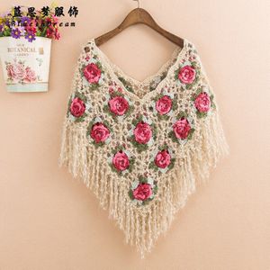 Vrouwen Gebreide Vest Bolero Hollow Out Bloemen V-hals Schouderophalen Argyle Shawl Vrouw Wilde Vesten Vrouwelijke Top PL068