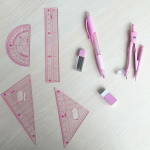 Chenguang school briefpapier kompassen set Gradenboog driehoek heerser roze en blauw