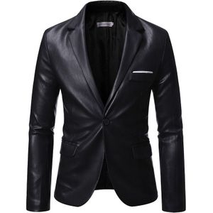 Mannen Zwarte Blazer Pu Leer Lente Herfst Casual Pak Jas Slim Fit Business Werk Dagelijks Leven Stage Enkele Breasted Een knop