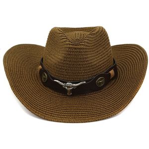 Mode Mannen &amp; Vrouwen Geweven Vintage Cowboy Hoed Klassieke Cowgirl Outdoor Strooien Hoed Strand Panama Zon Cap