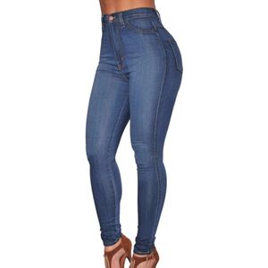 Lente Slanke Elasticiteit Skinny Jeans Vrouwen Europa Hoge Taille Push Up Potlood Broek Mujer Casual Deep Blue Vintage Plaid denim
