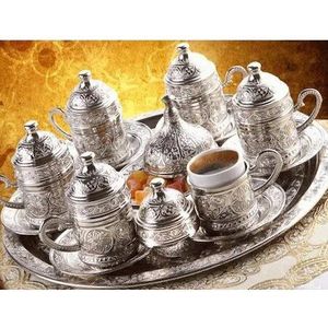 Poef Motief 6 Persoonlijkheid Turkse Koffie Set-Zilver