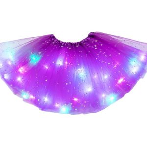 Kids Meisjes Glitter Ster Pailletten Ballet Dans Tutu Rok Led Light Up Neon Kleurrijke Gelaagde Tulle Korte Jurk Party Stage