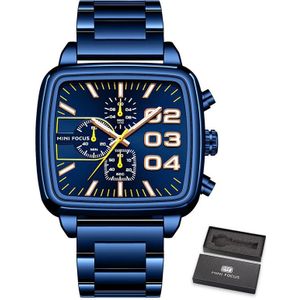 Minifocus Mannen Zakelijke Quartz Horloge Rvs Top Brand Luxe Lichtgevende Multifunctionele Waterdichte Mannelijke Klok + Box