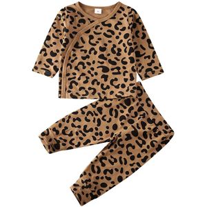 Uk Pasgeboren Baby Jongen Meisje Kleding Leopard Print Tops Romper Broek Outfit Herfst Kleding Set 2 Stuks