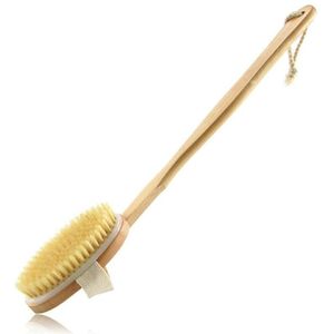 Badkamer Body Borstel Lang Handvat Bad Natuurlijke Haren Borstel Exfoliërende Massager Met Houten Handvat Droog Borstelen Douche 41*6cm