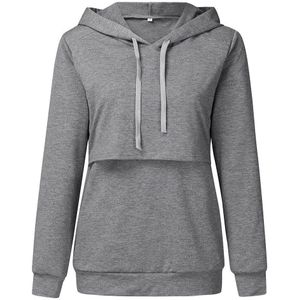 Verpleging Top Vrouwen Winter Hoodies Borstvoeding Lange Mouw T-shirt Effen Elegante Zwangere Moederschap Kleding Embarazada Grijs 19Ag