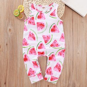 0-18M Pasgeboren Baby Kids Baby Meisjes Fruits Zomer Romper Ananas Watermeloen Print Mouwloze Witte Jumpsuit Kleding Speelpakje