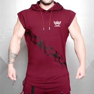 Mannen Fit Mouwloze Hoodie Bodybuilding Sportscholen Tank Tops Crossfit Workout Mouwloze Jassen Badstof Top Mannelijke