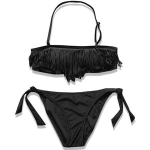 6-14 jaar Meisje Badpak Kids Black Fringe Tiener Meisje Bikini Kwastje Tweedelige Kinderen Badmode Halter Top Meisje badpakken