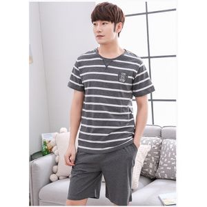 Zomer Korte Mouw Katoen Pyjama Sets Voor Mannen Casual Gestreepte Nachtkleding Pyjama Mannelijke Homewear Pijama Lounge Thuis Kleding