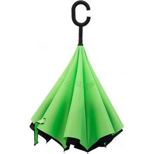 Winddicht Reverse Vouwen Dubbele Laag Omgekeerde Oranje Paraplu Zelf Stand Regen Uv-bescherming C-Haak Handvat Voor Auto En outdoor
