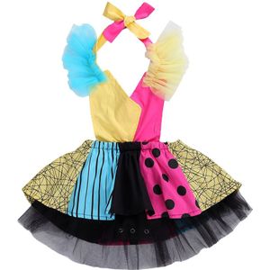 0-24M Prinses Baby Meisjes Jongens Romper Jurk Patchwork Print Lace Mouwloze Riem Jumpsuits Tutu Romper