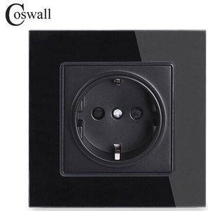 Coswall Muur Kristal Glazen Paneel Stopcontact Plug Geaard, 16A Gold Eu Standaard Stopcontact 86Mm * 86Mm