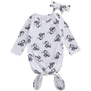 Pasgeboren Baby Meisje Nachtkleding Mooie Olifant Print Nachtjapon Met Hoofdband Set Komende Thuis Outfits 0-6 Maanden