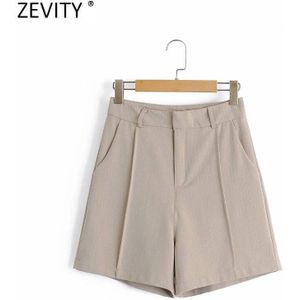 Zevity Vrouwen Mode Snoep Kleur Druk Lijn Casual Bermuda Dame Textuur Rits Chic Shorts Pantalone Cortos P900