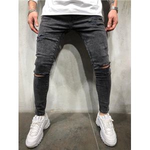 Mannen Skinny Jeans Gescheurd Gat Biker Denim Potlood Broek Grijs Strakke Vernietigd Verzwakte Fit Slanke Streetwear Mannelijke Broek