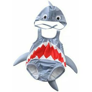 Mode Peuter Kinderen Baby Boy Meisje 3D Shark Cartoon Badmode Beachwear Badpak Hoed 2 STUKS Badpak