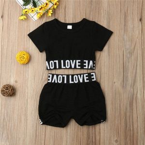 Meisjes Crop Top t-shirt Shorts Liefde Katoen Outfit Kids Zomer Kleding Set Leeftijd 1-7 Jaar