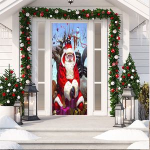 3D Kerst Woonkamer Deur Wanddecoratie Muurschildering Kerstversiering Deur Sticker Home Decor Huishoudelijke Producten