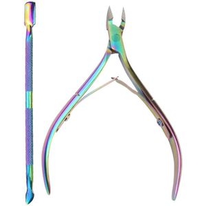 2 Stks/set Cuticle Trimmer Remover Tangen Pusher Set Rvs Cuticle Dunschiller Schraper Dode Huid Cutter Pusher