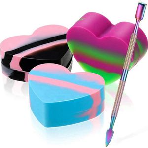 4PCS Heart-Shaped Silicone Wax Container Non-Stick Oil Wax Concentrate Tank Stainless Steel Painting And Engraving Tools