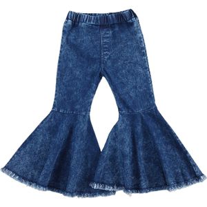 Focusnorm Mode Peuter Kinderen Meisjes Jeans Broek Outfits 2-7Y Elastische Hoge Taille Ripped Flare Broek Broek