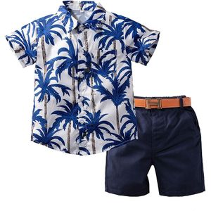 1-6Y Baby Baby Jongens Zomer Outfit Set Hawaiian Style Korte Mouwen Button Down Shirt + Korte Broek + Taille Band suits