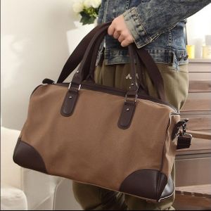 Classic Bruin Duurzaam Canvas + PU Lederen Retro Toevallige Grote Handtas mannen Reizen Schouder Messenger Laptop Tas