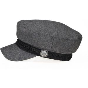 Vrouwelijke hoed lente marine hoed mode zwart lederen vaste crown zilveren gesp winter warm dames hoed Baretten hat cap