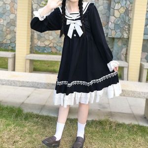Japanse Hoge Taille Afslanken Sailor Kraag Op Lange Mouw Jurk Voor Kinderen Herfst En Winter Kawaii Kleding Lolita Jurk