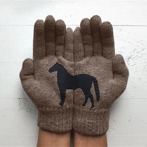 Dier Paard Gedrukt Gebreide Volledige Vinger Pols Handschoenen Vrouwen Meisjes Winter Warm Rijden Fietsen Handschoenen Wanten 210