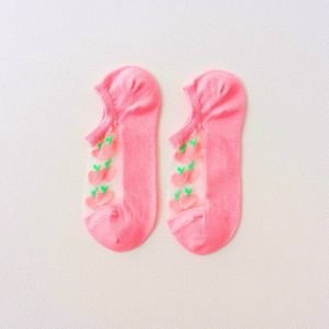 6 Pairs Grappige Sokken Vrouwen Casual Zomer Transparante Harajuku Fruit Afdrukken Sokjes School Meisjes Ademend Onzichtbare Sokken