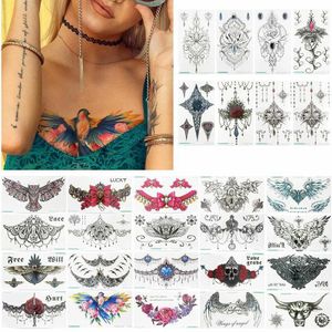 28Pcs Mandala Tijdelijke Tattoo Grote Henna Arabisch Underboob Terug Borst Body Art Womens